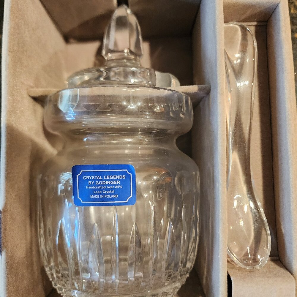GODDINGER CRYSTAL JAM JAR WITH SPOON-NEW IN THE BOX